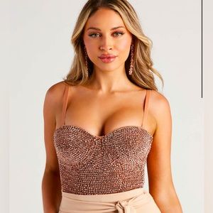 New Windsor Crop Top | NWT Embellished Bustier Size L | Color: Rose Gold